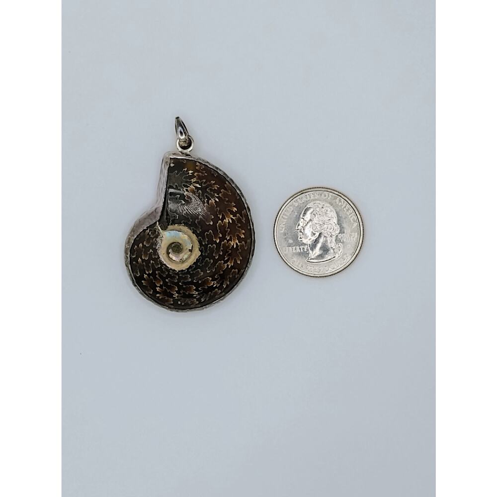 Vintage Silver  Tone Fossilized Ammonite Pendant